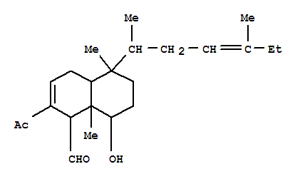 Molecular Structure of 165337-79-1 (1-Naphthalenecarboxaldehyde,2-acetyl-5-(1,4-dimethyl-3-hexenyl)-1,4,4a,5,6,7,8,8a-octahydro-8-hydroxy-5,8a-dimethyl-(9CI))