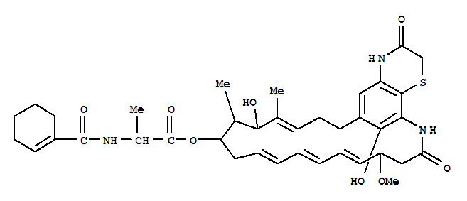 Molecular Structure of 165337-93-9 (Alanine,N-(1-cyclohexen-1-ylcarbonyl)-,(10E,12E,14E,20Z)-2,3,6,7,8,9,16,17,18,19,22,23-dodecahydro-19,26-dihydroxy-9-methoxy-18,20-dimethyl-2,7-dioxo-1H-5,24-metheno[1,4]thiazino[2,3-c]azacyclotricosin-17-ylester)