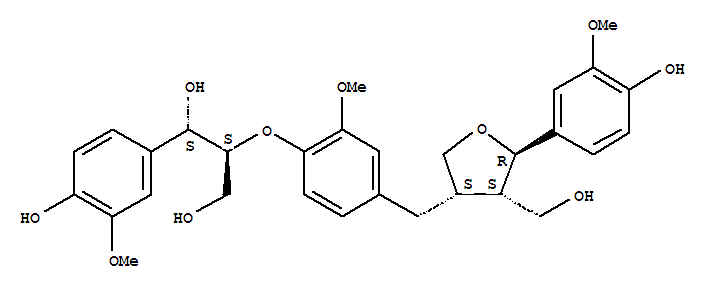 Molecular Structure of 166547-59-7 (1,3-Propanediol,1-(4-hydroxy-3-methoxyphenyl)-2-[2-methoxy-4-[[(3R,4R,5S)-tetrahydro-5-(4-hydroxy-3-methoxyphenyl)-4-(hydroxymethyl)-3-furanyl]methyl]phenoxy]-,(1R,2R)-rel-)