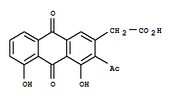 Molecular Structure of 167114-83-2 (2-Anthraceneaceticacid, 3-acetyl-9,10-dihydro-4,5-dihydroxy-9,10-dioxo-)