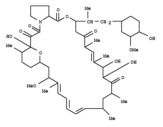 Molecular Structure of 167172-57-8 (23,27-Epoxy-1H,3H-pyrrolo[2,1-c][1,4]oxaazacyclohentriacontine-1,5,11,28,29(4H,6H)-pentone,9,10,12,13,14,21,22,23,24,25,26,27,31,32,33,33a-hexadecahydro-9,10,27-trihydroxy-3-[(1R)-2-[(1S,3R,4R)-4-hydroxy-3-methoxycyclohexyl]-1-methylethyl]-21-methoxy-6,8,12,14,20,26-hexamethyl-,(3S,6R,7E,9R,10R,12R,14S,15E,17E,19E,21S,23S,26R,27R,33aS)- (9CI))