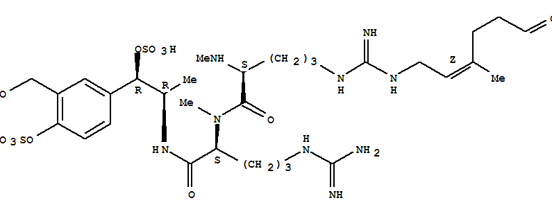 Molecular Structure of 167289-59-0 (L-Argininamide,N5-[[[(2Z)-3,7-dimethyl-2,6-octadienyl]amino]iminomethyl]-N2-methyl-L-ornithyl-N2-methyl-N-[(1R,2R)-1-methyl-2-(sulfooxy)-2-[4-(sulfooxy)-3-[(sulfooxy)methyl]phenyl]ethyl]-(9CI))