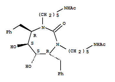 Molecular Structure of 167826-31-5 (Acetamide,N,N'-[[tetrahydro-5,6-dihydroxy-2-oxo-4,7-bis(phenylmethyl)-1H-1,3-diazepine-1,3(2H)-diyl]di-5,1-pentanediyl]bis-,[4R-(4a,5a,6b,7b)]- (9CI))