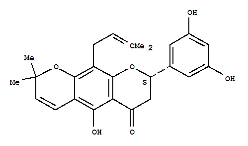 Molecular Structure of 168010-14-8 (2H,6H-Benzo[1,2-b:5,4-b']dipyran-6-one,8-(3,5-dihydroxyphenyl)-7,8-dihydro-5-hydroxy-2,2-dimethyl-10-(3-methyl-2-butenyl)-,(8S)- (9CI))