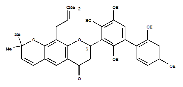 Molecular Structure of 168010-15-9 (2H,6H-Benzo[1,2-b:5,4-b']dipyran-6-one,7,8-dihydro-2,2-dimethyl-10-(3-methyl-2-butenyl)-8-(2,2',4,4',5-pentahydroxy[1,1'-biphenyl]-3-yl)-,(8S)- (9CI))