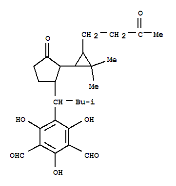 Molecular Structure of 168146-22-3 (1,3-Benzenedicarboxaldehyde,5-[1-[(1R,2S)-2-[(1S,3R)-2,2-dimethyl-3-(3-oxobutyl)cyclopropyl]-3-oxocyclopentyl]-3-methylbutyl]-2,4,6-trihydroxy-)