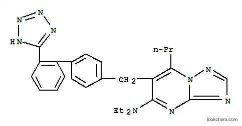 Molecular Structure of 168152-77-0 (N,N-diethyl-2-propyl-3-[[4-[2-(2H-tetrazol-5-yl)phenyl]phenyl]methyl]- 1,5,7,9-tetrazabicyclo[4.3.0]nona-2,4,6,8-tetraen-4-amine)