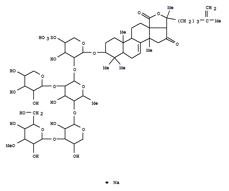 Molecular Structure of 168433-97-4 (Lanosta-7,25-dien-18-oicacid, 20-hydroxy-3-[(O-3-O-methyl-b-D-glucopyranosyl-(1®3)-O-b-D-xylopyranosyl-(1®4)-O-[b-D-xylopyranosyl-(1®2)]-O-6-deoxy-b-D-glucopyranosyl-(1®2)-4-O-sulfo-b-D-xylopyranosyl)oxy]-16-oxo-, g-lactone, monosodium salt, (3b)- (9CI))