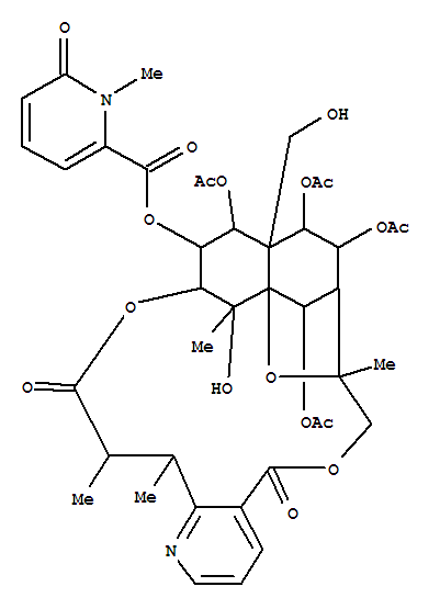 Molecular Structure of 168434-00-2 (3-Pyridinecarboxylicacid, 1,6-dihydro-1-methyl-6-oxo-,(8R,9R,10R,11S,12R,13R,14R,15S,18S,19S,20S,21S,22R)-10,13,21,22-tetrakis(acetyloxy)-5,7,8,9,10,12,13,14,15,17,18,19-dodecahydro-20-hydroxy-12-(hydroxymethyl)-8,18,19,20-tetramethyl-5,17-dioxo-8,11-epoxy-9,12-ethano-11,15-methano-11H-[1,8]dioxacycloheptadecino[4,3-b]pyridin-14-ylester (9CI))