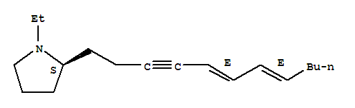 Molecular Structure of 168434-14-8 (Pyrrolidine,2-(5,7-dodecadien-3-yn-1-yl)-1-ethyl-, (2S)-)
