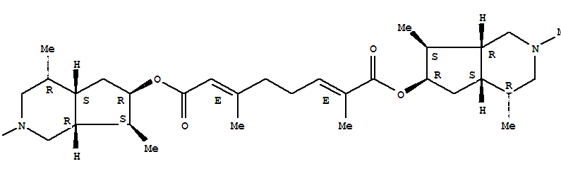 Molecular Structure of 168434-17-1 (2,6-Octadienedioicacid, 2,6-dimethyl-,1,8-bis[(4R,4aS,6R,7S,7aR)-octahydro-2,4,7-trimethyl-1H-cyclopenta[c]pyridin-6-yl]ester, (2E,6E)-)