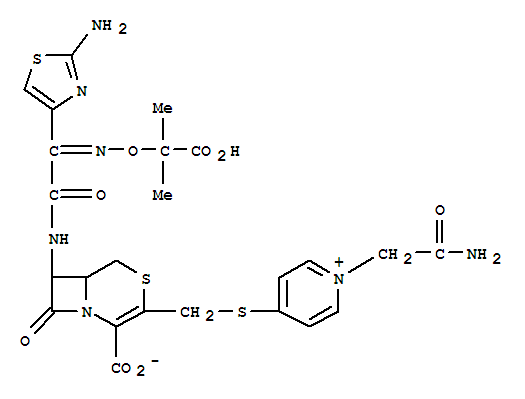 Molecular Structure of 168434-33-1 (Pyridinium,1-(2-amino-2-oxoethyl)-4-[[[7-[[(2-amino-4-thiazolyl)[(1-carboxy-1-methylethoxy)imino]acetyl]amino]-2-carboxy-8-oxo-4-thia-1-azabicyclo[4.2.0]oct-2-en-3-yl]methyl]thio]-,inner salt (9CI))
