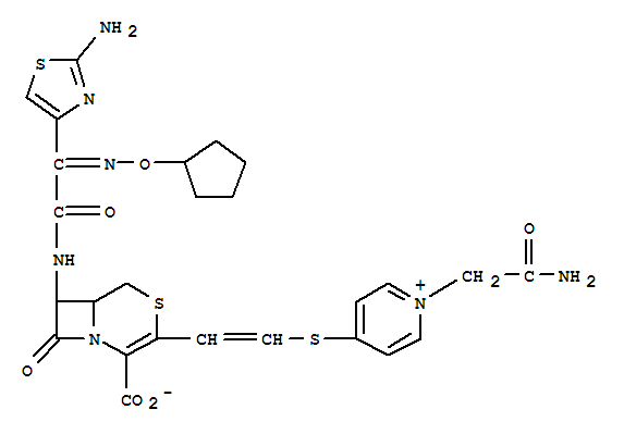 Molecular Structure of 168434-38-6 (Pyridinium,1-(2-amino-2-oxoethyl)-4-[[2-[7-[[(2-amino-4-thiazolyl)[(cyclopentyloxy)imino]acetyl]amino]-2-carboxy-8-oxo-4-thia-1-azabicyclo[4.2.0]oct-2-en-3-yl]ethenyl]thio]-,inner salt (9CI))