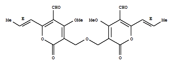 Molecular Structure of 168434-86-4 (2H-Pyran-5-carboxaldehyde,3,3'-[oxybis(methylene)]bis[4-methoxy-2-oxo-6-(1E)-1-propenyl- (9CI))