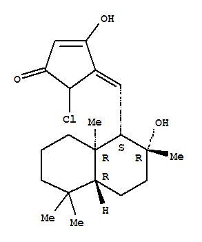 169217-37-2,2-Cyclopenten-1-one,5-chloro-4-[[(1R,2S,4aS,8aS)-decahydro-2-hydroxy-2,5,5,8a-tetramethyl-1-naphthalenyl]methylene]-3-hydroxy-,rel-(-)- (9CI),(-)-Molokinenone;Molokinenone