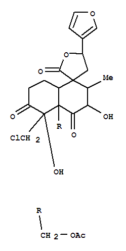 Molecular Structure of 169238-29-3 (Spiro[furan-3(2H),1'(2'H)-naphthalene]-2,4',6'(3'H,5'H)-trione,4'a-[(acetyloxy)methyl]-5'-(chloromethyl)-5-(3-furanyl)hexahydro-3',5'-dihydroxy-2'-methyl-,(1'S,2'S,3'R,4'aS,5S,5'S,8'aS)- (9CI))