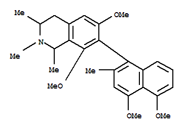 Molecular Structure of 169276-08-8 (Isoquinoline,7-(4,5-dimethoxy-2-methyl-1-naphthalenyl)-1,2,3,4-tetrahydro-6,8-dimethoxy-1,2,3-trimethyl-,stereoisomer)