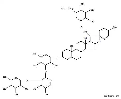 Molecular Structure of 16962-99-5 (b-D-Glucopyranoside, (1b,3b,5b,25S)-3-[(O-6-deoxy-a-L-mannopyranosyl-(1®2)-O-b-D-xylopyranosyl-(1®3)-6-deoxy-a-L-mannopyranosyl)oxy]spirostan-1-yl(9CI))