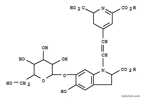 Molecular Structure of 17008-60-5 (2,6-Pyridinedicarboxylicacid, 4-[2-[(2S)-2-carboxy-6-(b-D-glucopyranosyloxy)-2,3-dihydro-5-hydroxy-1H-indol-1-yl]ethenyl]-2,3-dihydro-,(2R)-)