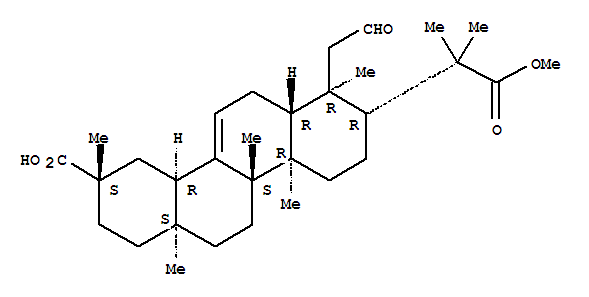 Molecular Structure of 171980-78-2 (2-Chryseneacetic acid,9-carboxy-1,2,3,4,4a,4b,5,6,6a,7,8,9,10,10a,12,12a-hexadecahydro-a,a,1,4a,4b,6a,9-heptamethyl-1-(2-oxoethyl)-, 2-methylester, (1R,2R,4aR,4bS,6aS,9S,10aR,12aR)-)
