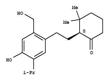 Molecular Structure of 172335-10-3 (Cyclohexanone,2-[2-[4-hydroxy-2-(hydroxymethyl)-5-(1-methylethyl)phenyl]ethyl]-3,3-dimethyl-,(2S)-)