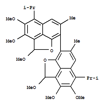 Molecular Structure of 17273-30-2 (8,8'-Bi-2H-naphtho[1,8-bc]furan,2,2',3,3',4,4'-hexamethoxy-7,7'-dimethyl-5,5'-bis(1-methylethyl)- (9CI))
