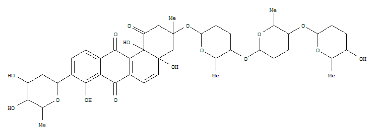Molecular Structure of 172923-85-2 (Benz[a]anthracene-1,7,12(2H)-trione,9-(2,6-dideoxy-b-D-lyxo-hexopyranosyl)-3,4,4a,12b-tetrahydro-4a,8,12b-trihydroxy-3-[[(2R,5S,6S)-tetrahydro-6-methyl-5-[[(2S,5R,6S)-tetrahydro-6-methyl-5-[[(2R,5R,6S)-tetrahydro-5-hydroxy-6-methyl-2H-pyran-2-yl]oxy]-2H-pyran-2-yl]oxy]-2H-pyran-2-yl]oxy]-,(3R,4aR,12bS)- (9CI))