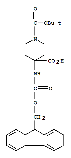 Molecular Structure of 183673-66-7 (1,4-Piperidinedicarboxylicacid, 4-[[(9H-fluoren-9-ylmethoxy)carbonyl]amino]-, 1-(1,1-dimethylethyl) ester)