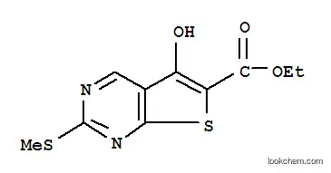 Molecular Structure of 200626-46-6 (5-Hydroxy-2-methylsulfanyl-thieno[2,3-d]pyrimidine-6-carboxylic acid ethyl ester)