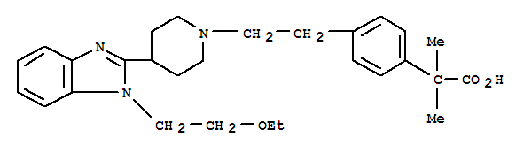 Molecular Structure of 202189-78-4 (Benzeneacetic acid,4-[2-[4-[1-(2-ethoxyethyl)-1H-benzimidazol-2-yl]-1-piperidinyl]ethyl]-a,a-dimethyl-)
