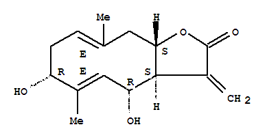 24112-94-5,(3aS,4R,5E,7R,9E,11aS)-3a,4,7,8,11,11a-Hexahydro-4,7-dihydroxy-6,10-dimethyl-3-methylenecyclodeca[b]furan-2(3H)-one,Chamissonin(7CI); Cyclodeca[b]furan-2(3H)-one,3a,4,7,8,11,11a-hexahydro-4,7-dihydroxy-6,10-dimethyl-3-methylene-,[3aS-(3aR*,4S*,5E,7S*,9E,11aR*)]-; Germacra-1(10),4,11(13)-trien-12-oic acid, 3a,6a,8a-trihydroxy-, 12,8-lactone (8CI)