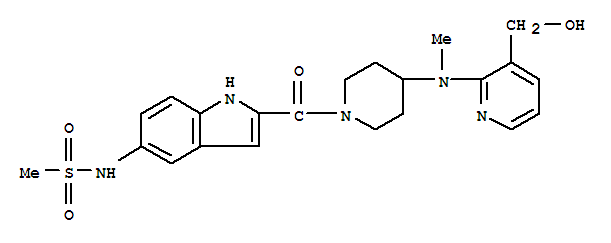 249759-14-6,N-{2-[(4-{[3-(hydroxymethyl)pyridin-2-yl](methyl)amino}piperidin-1-yl)carbonyl]-1H-indol-5-yl}methanesulfonamide,4-Piperidinamine,N-[3-(hydroxymethyl)-2-pyridinyl]-N-methyl-1-[[5-[(methylsulfonyl)amino]-1H-indol-2-yl]carbonyl]-(9CI)