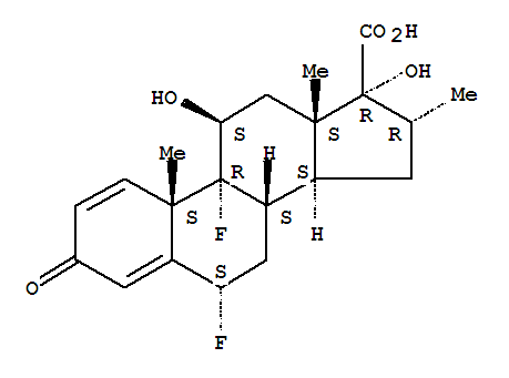 Molecular Structure of 28416-82-2 (Androsta-1,4-diene-17-carboxylicacid, 6,9-difluoro-11,17-dihydroxy-16-methyl-3-oxo-, (6a,11b,16a,17a)-)