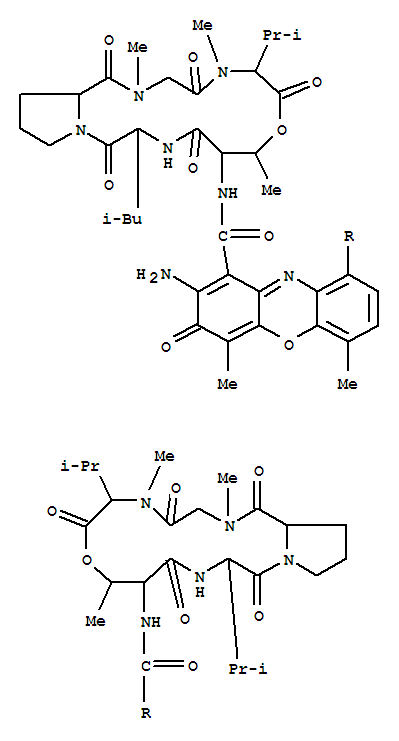 28526-45-6,Actinomycin Au7b(8CI,9CI),ActinomycinD, 2A-D-leucine-5A-(N-methyl-D-valine)-5B-(N-methyl-D-valine)-;1H-Pyrrolo[2,1-i][1,4,7,10,13]oxatetraazacyclohexadecine, actinomycin D deriv.;3H-Phenoxazine, actinomycin D deriv.; 3H-Phenoxazine-1,9-dicarboxamide,2-amino-N9-[hexadecahydro-2,5,9-trimethyl-6,13-bis(1-methylethyl)-1,4,7,11,14-pentaoxo-1H-pyrrolo[2,1-i][1,4,7,10,13]oxatetraazacyclohexadecin-10-yl]-N1-[hexadecahydro-2,5,9-trimethyl-6-(1-methylethyl)-13-(2-methylpropyl)-1,4,7,11,14-pentaoxo-1H-pyrrolo[2,1-i][1,4,7,10,13]oxatetraazacyclohexadecin-10-yl]-4,6-dimethyl-3-oxo-