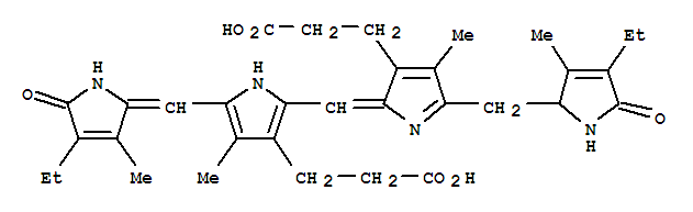 29973-74-8,21H-Biline-8,12-dipropanoicacid, 2,18-diethyl-1,4,5,19,23,24-hexahydro-3,7,13,17-tetramethyl-1,19-dioxo-,(4R)- (9CI),Biline-8,12-dipropionicacid, 2,18-diethyl-1,15,16,19,22,24-hexahydro-3,7,13,17-tetramethyl-1,19-dioxo-(8CI); Mesobiliviolin IIIa