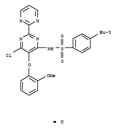 Molecular Structure of 301646-59-3 (Benzenesulfonamide,N-[6-chloro-5-(2-methoxyphenoxy)[2,2'-bipyrimidin]-4-yl]-4-(1,1-dimethylethyl)-,potassium salt (1:1))