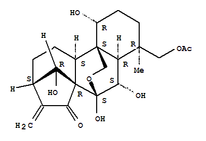 Molecular Structure of 304642-94-2 (Kaur-16-en-15-one,18-(acetyloxy)-7,20-epoxy-1,6,7,14-tetrahydroxy-, (1b,4a,6b,7a,14R)-)