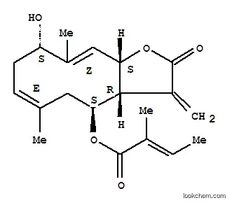 Molecular Structure of 31824-11-0 ((3aR,4S,6E,9S,10Z,11aR)-9-hydroxy-6,10-dimethyl-3-methylidene-2-oxo-2,3,3a,4,5,8,9,11a-octahydrocyclodeca[b]furan-4-yl (2Z)-2-methylbut-2-enoate)