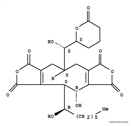 Molecular Structure of 31924-91-1 (1H-Cyclonona[1,2-c:5,6-c']difuran-1,3,6,8(4H)-tetrone,5,9,10,11-tetrahydro-4-hydroxy-5-[(1R)-1-hydroxyheptyl]-10-[(S)-hydroxy[(2S)-tetrahydro-6-oxo-2H-pyran-2-yl]methyl]-,(4R,5S,10S)-rel- (9CI))