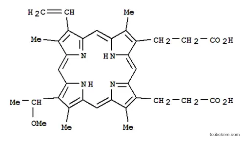 Molecular Structure of 327050-53-3 (21H,23H-Porphine-2,18-dipropanoic acid, 7-ethenyl-12-(1-methoxyethyl)-3,8,13,17-tetramethyl-)