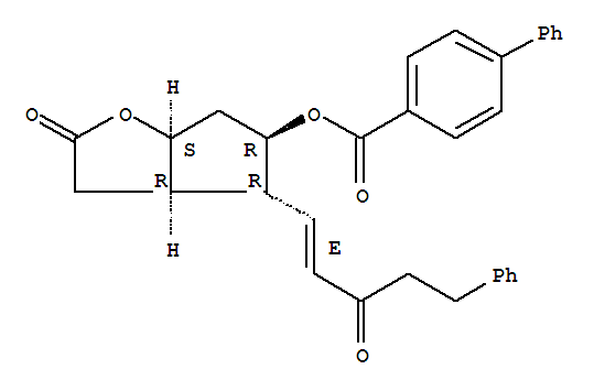 Molecular Structure of 41639-72-9 ([1,1'-Biphenyl]-4-carboxylicacid,(3aR,4R,5R,6aS)-hexahydro-2-oxo-4-[(1E)-3-oxo-5-phenyl-1-penten-1-yl]-2H-cyclopenta[b]furan-5-ylester)