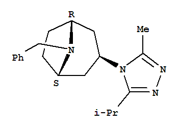 Molecular Structure of 423165-13-3 (8-Azabicyclo[3.2.1]octane,3-[3-methyl-5-(1-methylethyl)-4H-1,2,4-triazol-4-yl]-8-(phenylmethyl)-,(3-exo)-)