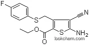 Molecular Structure of 876678-06-7 (5-Amino-4-cyano-3-[[(4-fluorophenyl)thio]methyl]-2-thiophenecarboxylic acid ethyl ester)