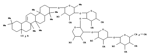 23202-79-1,Olean-12-en-28-oicacid, 3-[(O-D-glucopyranosyl-(1®4)-O-D-xylopyranosyl-(1®2)-O-L-arabinopyranosyl-(1®2)-O-L-arabinopyranosyl-(1®4)-6-deoxy-L-mannopyranosyl)oxy]-, (3b)- (9CI),ClematosideA' (8CI)