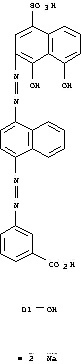 Benzoic acid,3-[[4-[(1,8-dihydroxy-4-sulfo-2-naphthalenyl)azo]-1-naphthalenyl]azo]-2(or6)-hydroxy-, disodium salt (9CI)