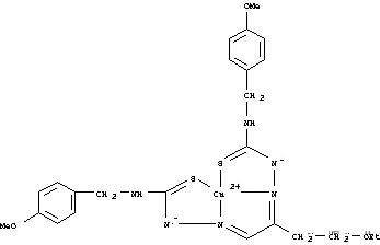 Molecular Structure of 93556-78-6 (Copper,[[2,2'-[1-(2-ethoxyethyl)-1,2-ethanediylidene]bis[N-[(4-methoxyphenyl)methyl]hydrazinecarbothioamidato]](2-)-N2,N2',S,S']-(9CI))