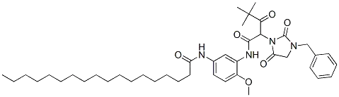Molecular Structure of 142776-95-2 (1-Imidazolidineacetamide, alpha-(2,2-dimethyl-1-oxopropyl)-N-[2-methoxy-5-[(1-oxooctadecyl)amino]phenyl]-2,5dioxo-3-(phenylmethyl))