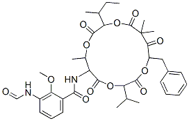 22862-49-3,N-(15-Benzyl-10-sec-butyl-3-isopropyl-7,13,13-trimethyl-2,5,9,12,14-pentaoxo-1,4,8,11-tetraoxacyclopentadeca-6-yl)-3-formylamino-2-methoxybenzamide,N-(15-Benzyl-10-sec-butyl-3-isopropyl-7,13,13-trimethyl-2,5,9,12,14-pentaoxo-1,4,8,11-tetraoxacyclopentadeca-6-yl)-3-formylamino-2-methoxybenzamide