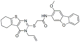 577765-14-1,Acetamide, 2-[[3,4,5,6,7,8-hexahydro-4-oxo-3-(2-propenyl)[1]benzothieno[2,3-d]pyrimidin-2-yl]thio]-N-(2-methoxy-3-dibenzofuranyl)- (9CI),Acetamide, 2-[[3,4,5,6,7,8-hexahydro-4-oxo-3-(2-propenyl)[1]benzothieno[2,3-d]pyrimidin-2-yl]thio]-N-(2-methoxy-3-dibenzofuranyl)- (9CI)