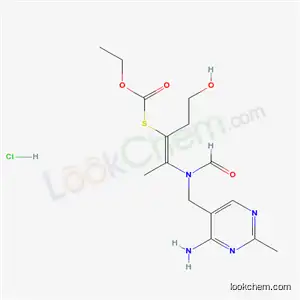 Molecular Structure of 616-97-7 (S-[(1E)-2-{[(4-amino-2-methylpyrimidin-5-yl)methyl](formyl)amino}-1-(2-hydroxyethyl)prop-1-en-1-yl] O-ethyl thiocarbonate hydrochloride)